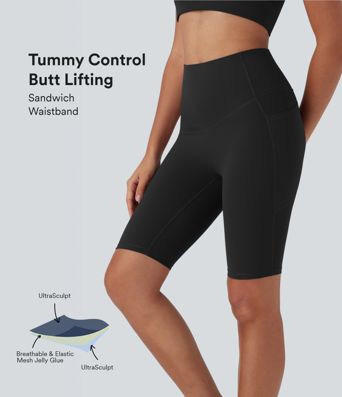 Halara UltraSculpt™ High Waisted Butt Lifting Tummy Control Shaping Training Biker Shorts 9'' with Pockets