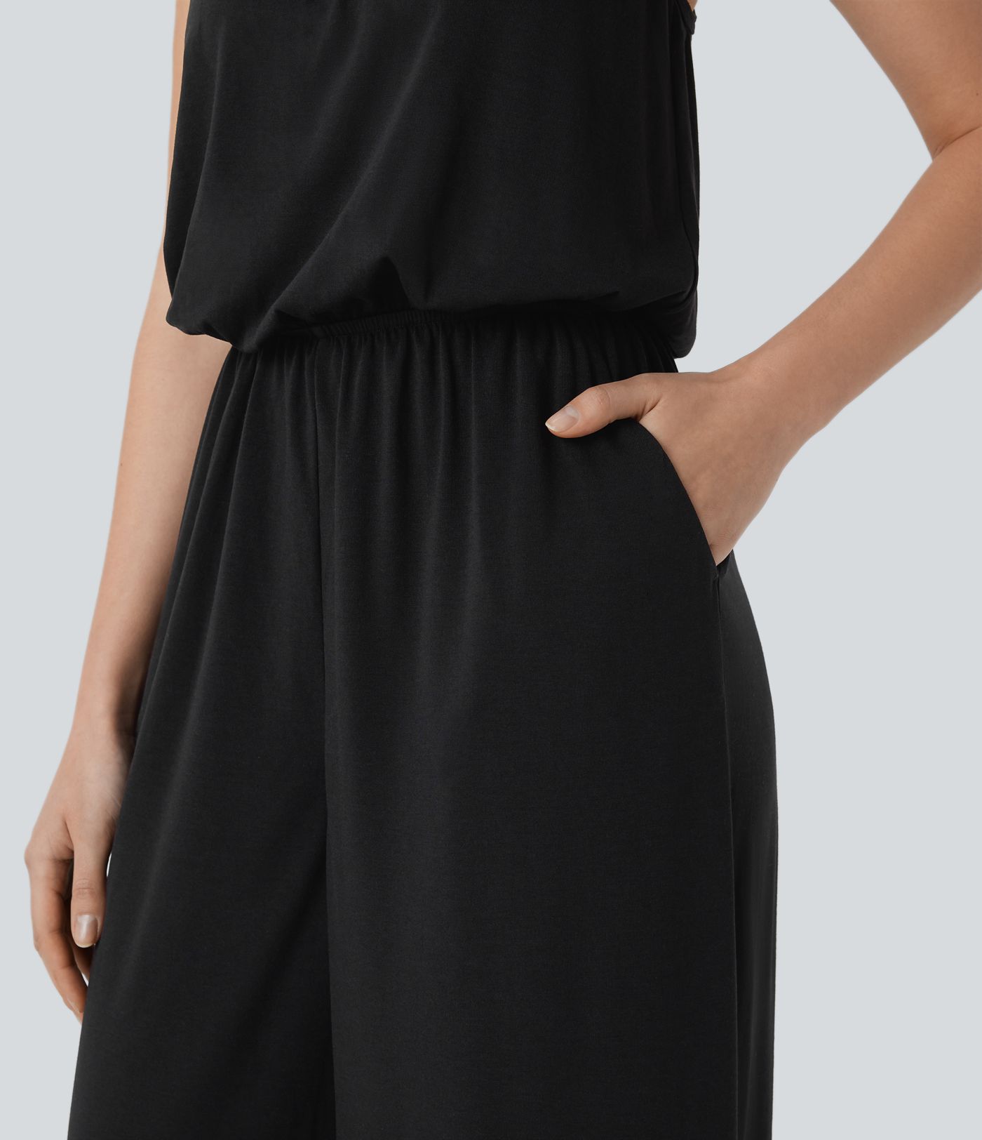Adjustable & Removable Strap Pocket Wide Leg Jumpsuit