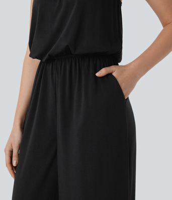 Adjustable & Removable Strap Pocket Wide Leg Jumpsuit