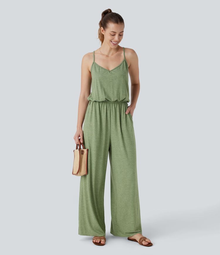 Adjustable & Removable Strap Side Pocket Wide Leg Resort Jumpsuit