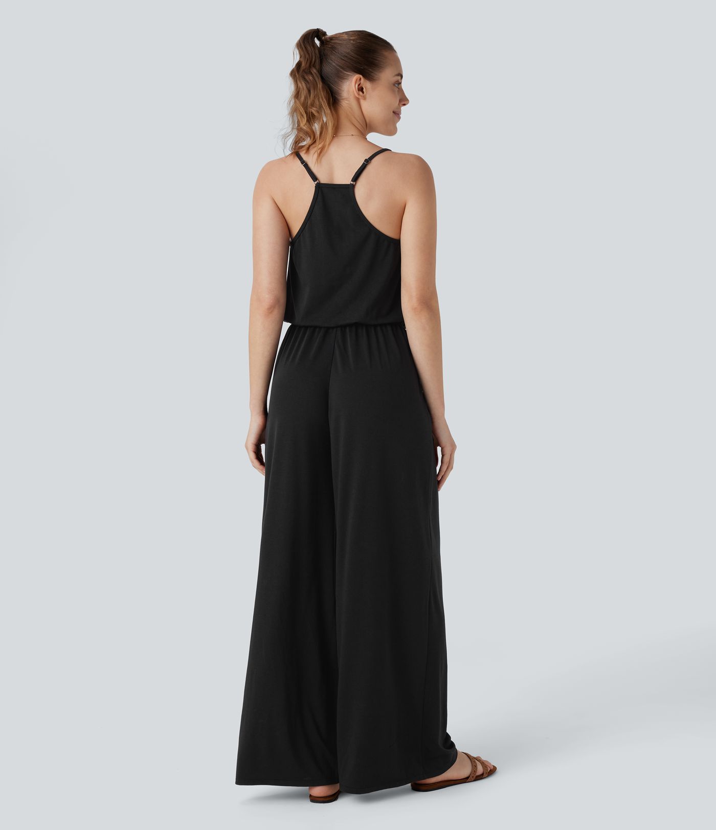 Adjustable & Removable Strap Pocket Wide Leg Jumpsuit