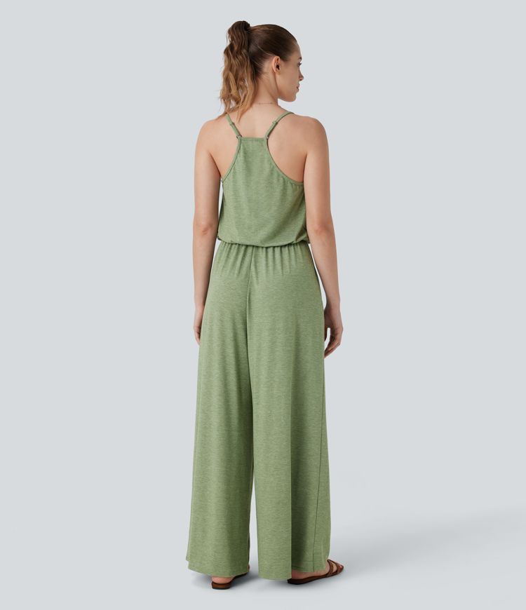 Adjustable & Removable Strap Side Pocket Wide Leg Resort Jumpsuit