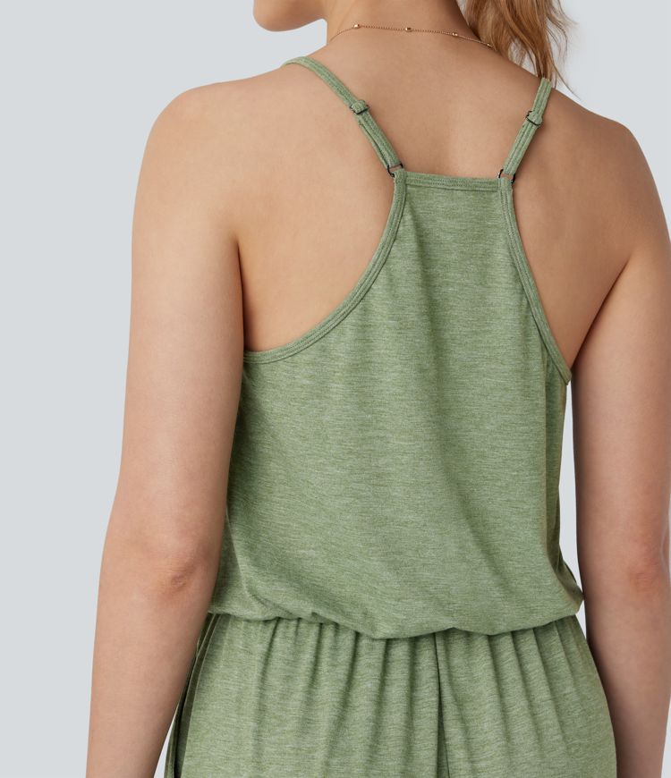 Adjustable & Removable Strap Side Pocket Wide Leg Resort Jumpsuit