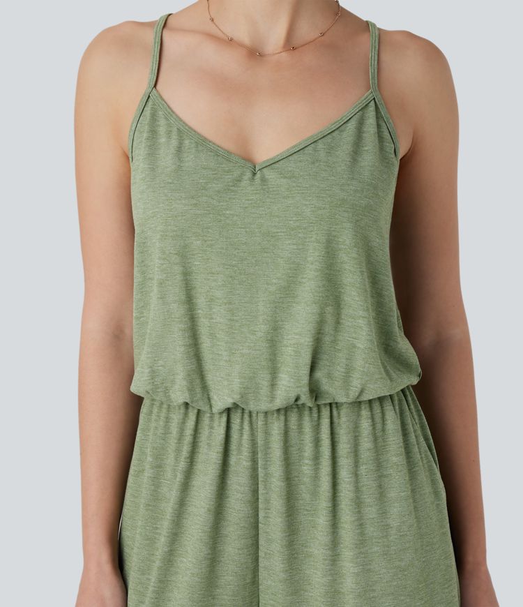 Adjustable & Removable Strap Side Pocket Wide Leg Resort Jumpsuit