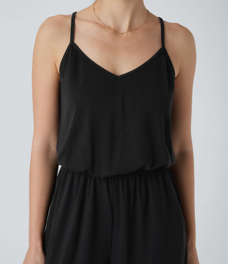 Adjustable & Removable Strap Pocket Wide Leg Jumpsuit