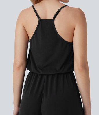 Adjustable & Removable Strap Pocket Wide Leg Jumpsuit