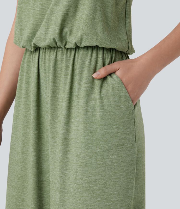 Adjustable & Removable Strap Side Pocket Wide Leg Resort Jumpsuit