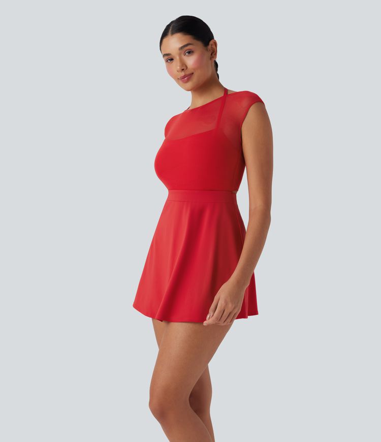 SoftlyZero™ Airy Halter Adjustable Buckle Contrast Mesh Cool Touch Yoga Active Dress-Easy Peezy-UPF50+