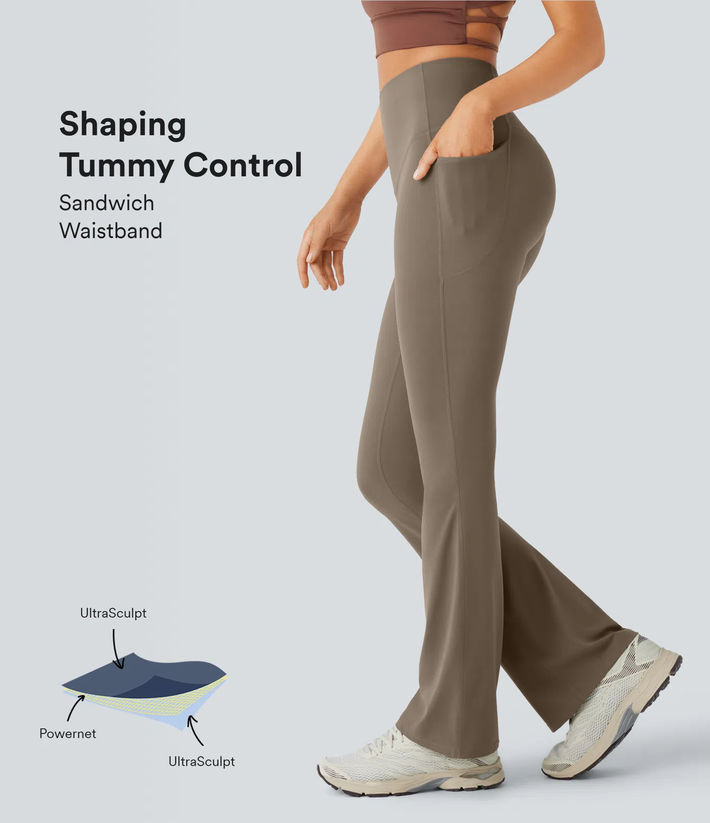Halara UltraSculpt™ - Formende Bootcut-Yoga-Leggings mit hohem Bund, Seitentaschen und Bauchkontrolle