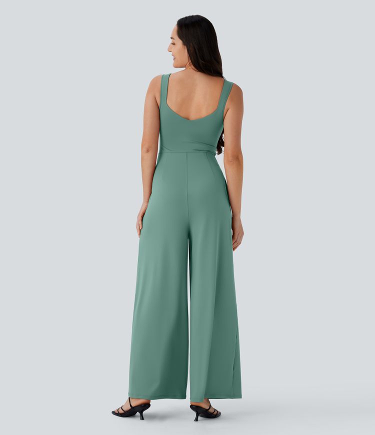 U Back Sleeveless Casual Jumpsuit with Pockets