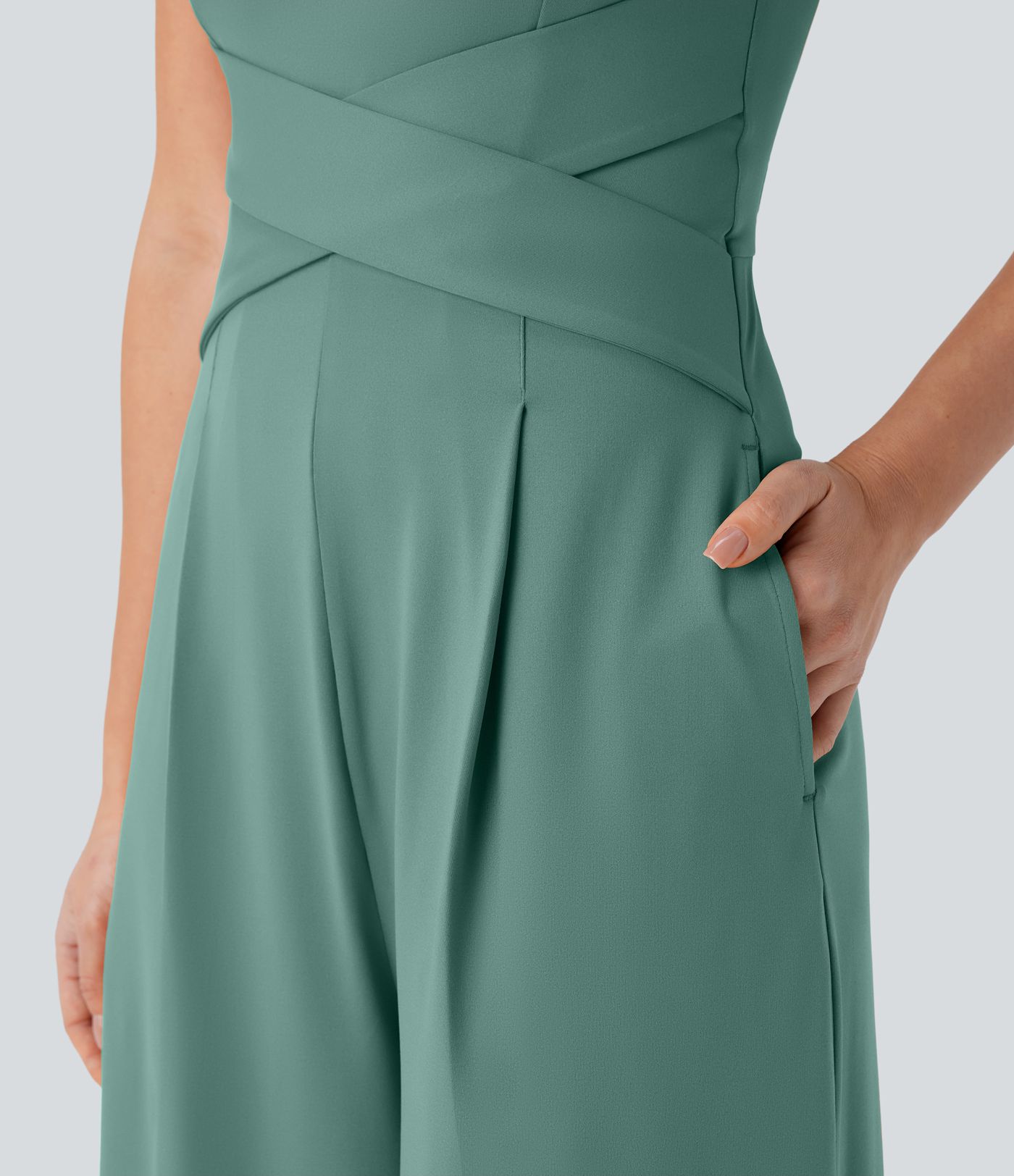 U Back Sleeveless Casual Jumpsuit with Pockets