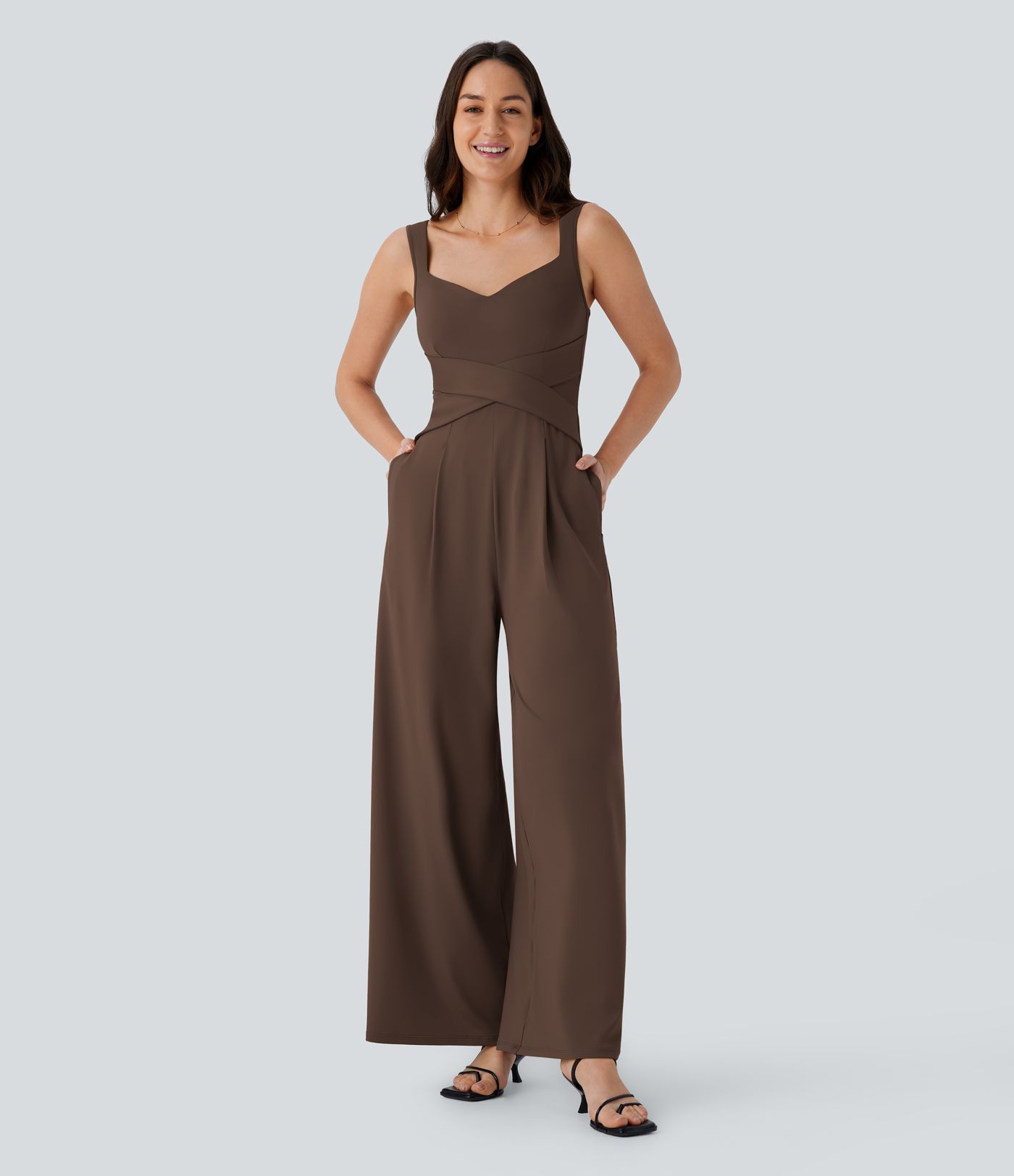 U Back Sleeveless Casual Jumpsuit with Pockets
