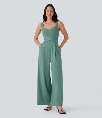 U Back Sleeveless Casual Jumpsuit with Pockets