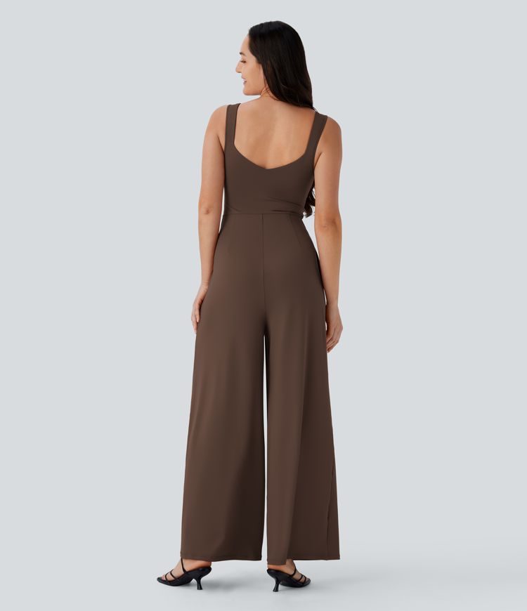 U Back Sleeveless Casual Jumpsuit with Pockets