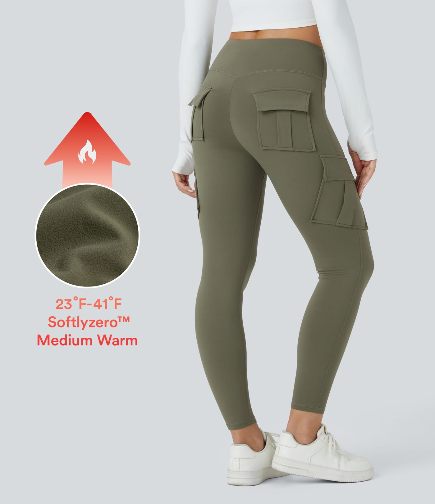 SoftlyZero™ Plush Thermal High Waisted Cargo Pocket Skinny 7/8 Yoga Leggings