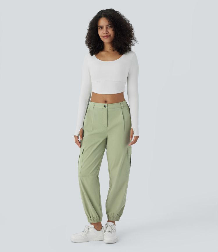 Mid Rise Button Zipper Multiple Pockets Casual Cargo Joggers