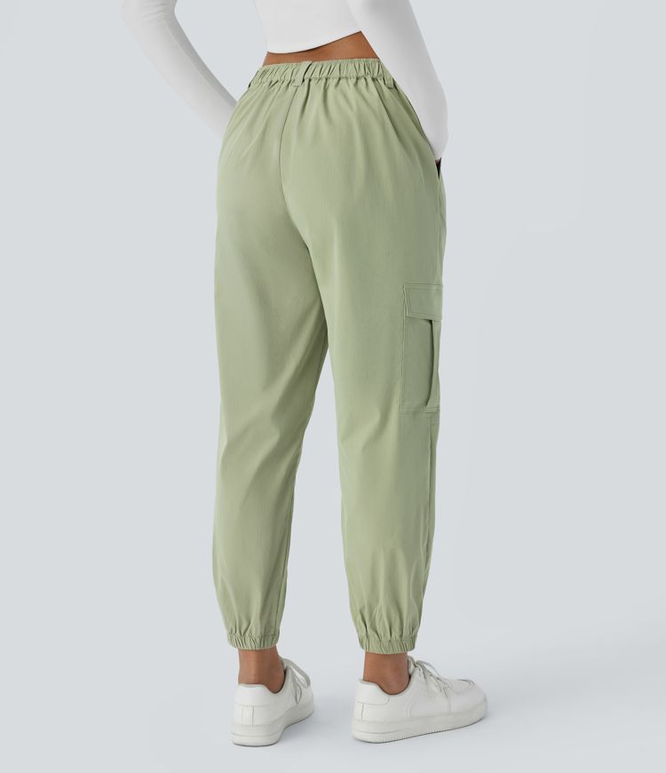 Mid Rise Button Zipper Multiple Pockets Casual Cargo Joggers