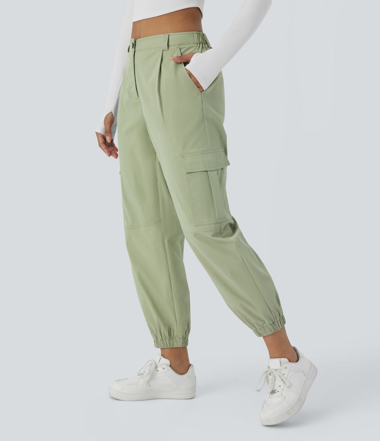 Mid Rise Button Zipper Multiple Pockets Casual Cargo Joggers