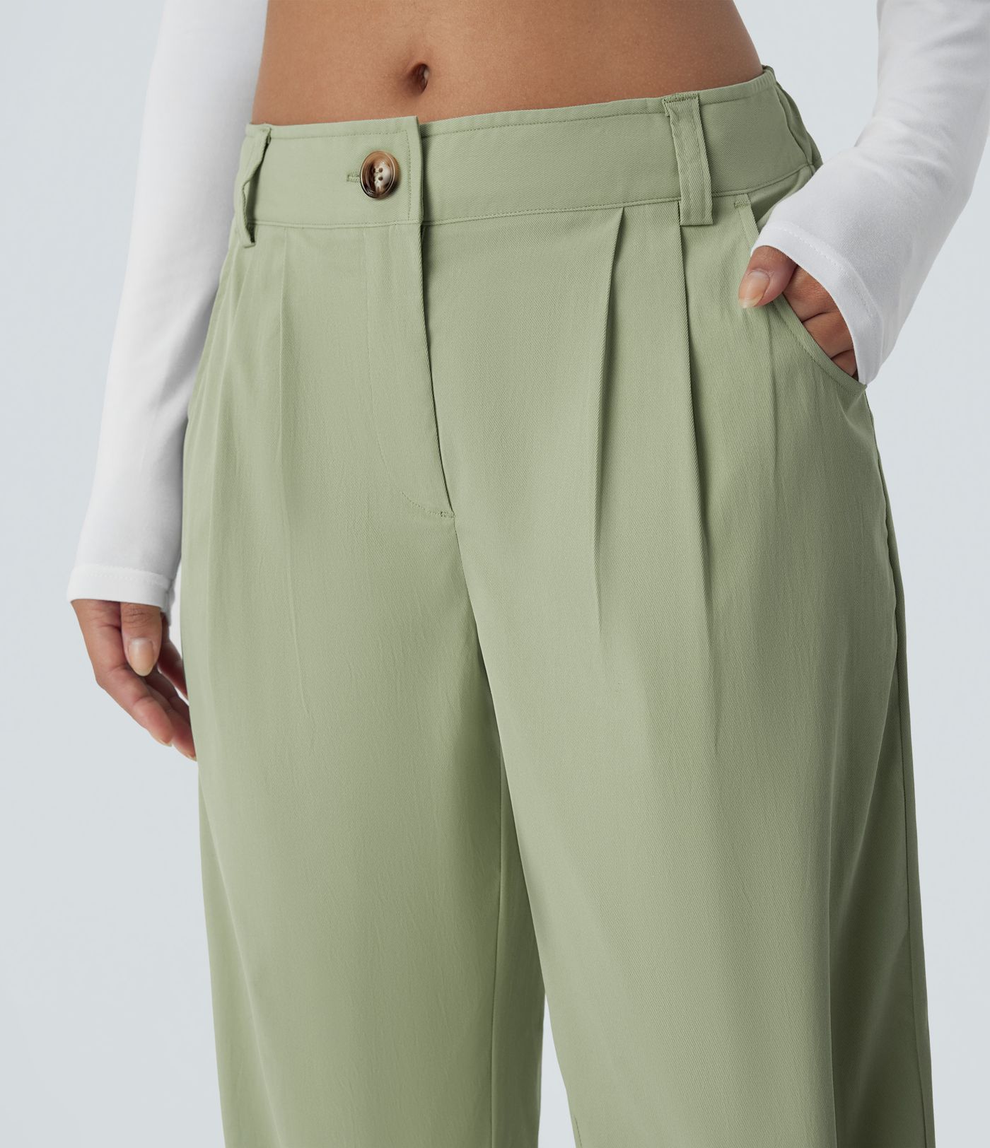 Mid Rise Zipper Pocket Straight Leg Casual Pants