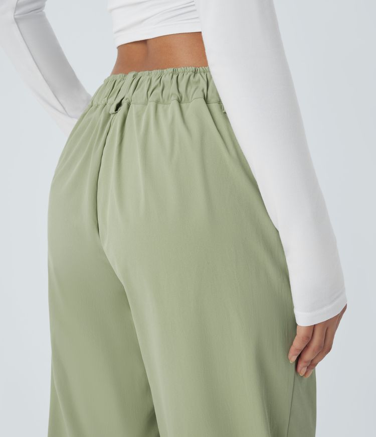 Mid Rise Zipper Pocket Straight Leg Casual Pants