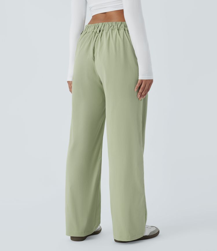 Mid Rise Zipper Pocket Straight Leg Casual Pants