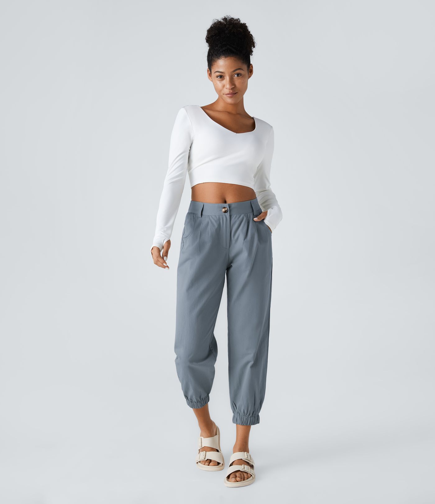 Mid Rise Casual Cotton Joggers with Pockets