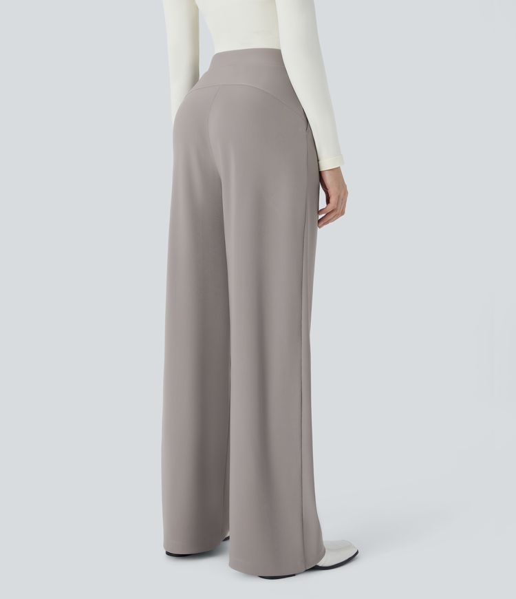 HalaraFlex™ High Waisted Body Sculpt Waist-Slimming Side Pocket Wide Leg Micro Waffle Work Pants