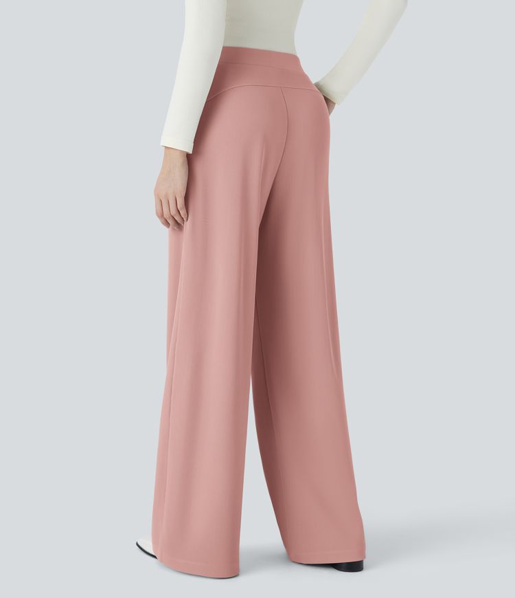 Halara Flex™ Figurformende Stoffhose aus Micro-Waffel-Stoff mit hohem Bund, weitem Bein, Seitentasche, Energiehose