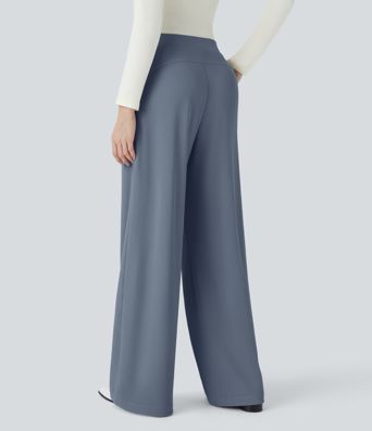 Pantalon de travail Halara Flex™ taille haute sculptant la silhouette, avec poches, jambes larges et texture micro gaufrée