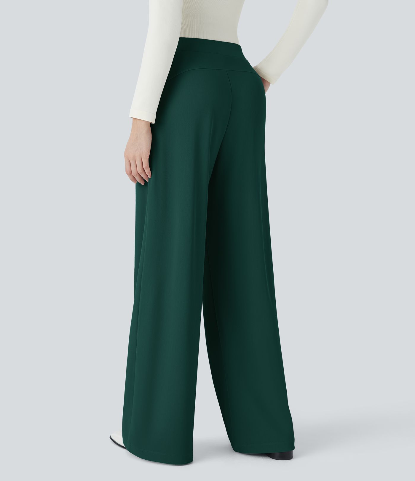 Pantalón Halara Flex™ oficina tiro alto control abdomen adelgazan tiro bolsillo lateral pierna ancha micro gofre