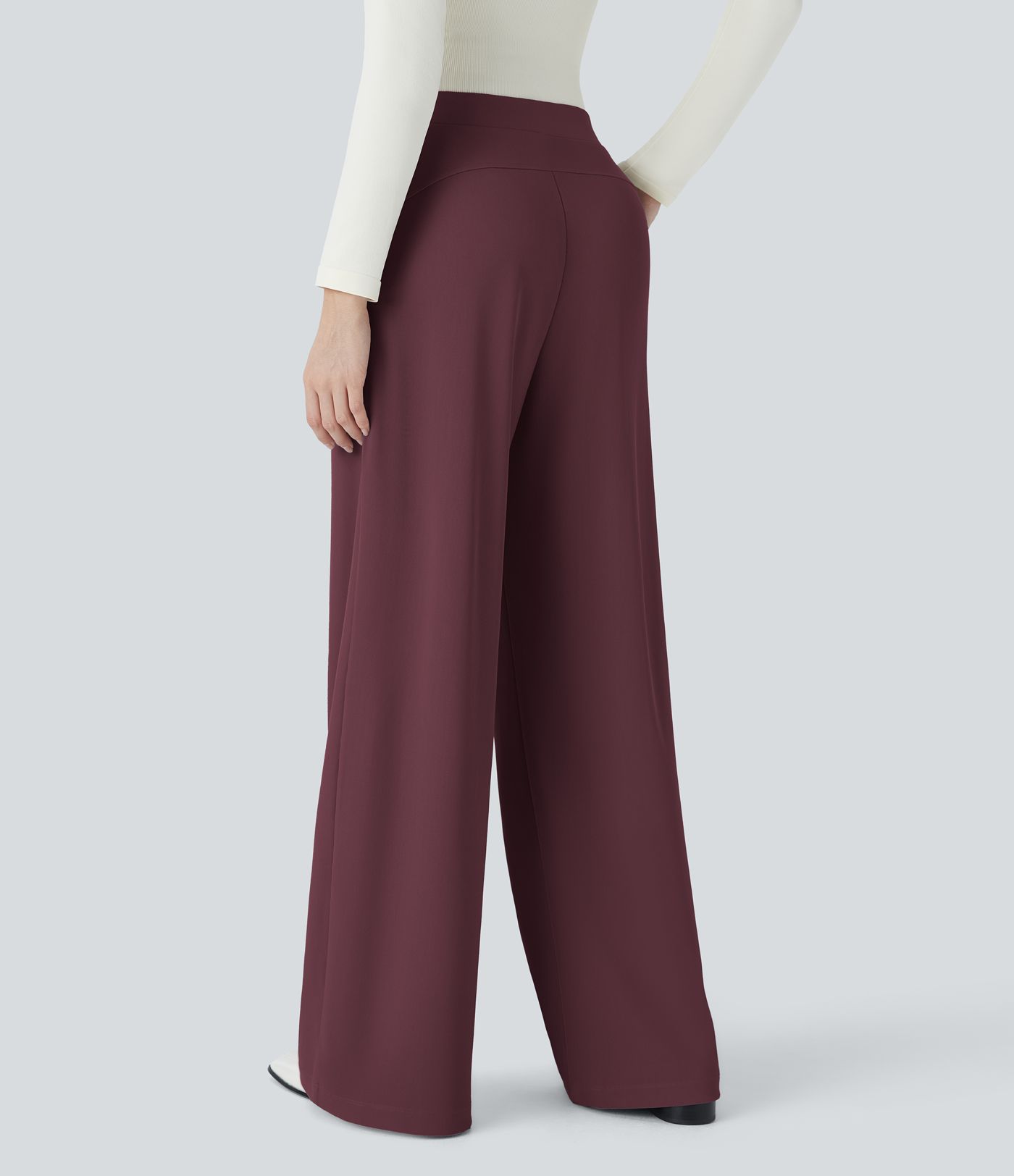 Halara Flex™ Pantalon Tailleur Évasé à Taille Haute Sculptant la Silhouette avec Poches Latérales Micro Waffle