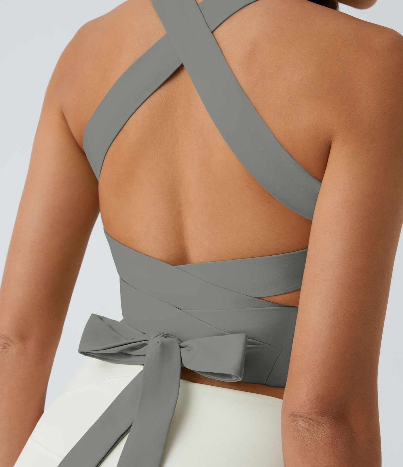 Softlyzero™ Airy Backless Padded Cross Tie-Back Cool Touch Workout Cropped Tank Top