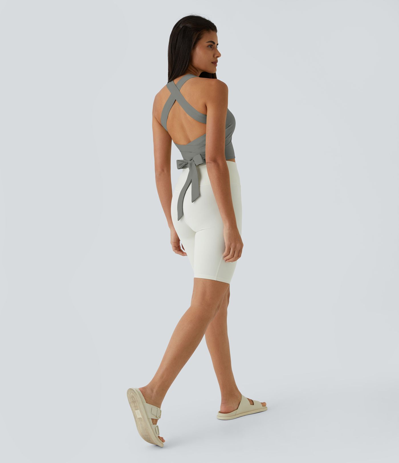 Softlyzero™ Airy Backless Padded Cross Tie-Back Cool Touch Workout Cropped Tank Top