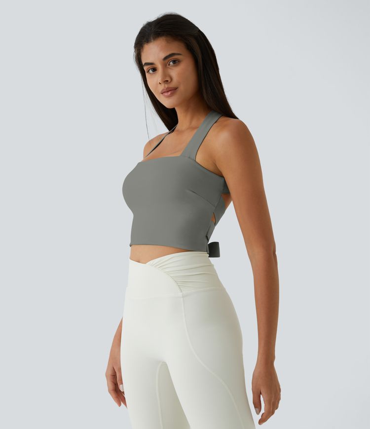 Softlyzero™ Airy Backless Padded Cross Tie-Back Cool Touch Workout Cropped Tank Top