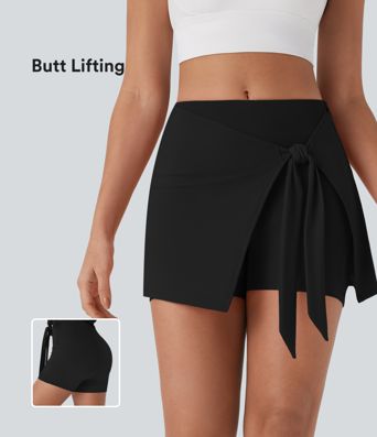 SoftlyZero™ QuickDry High Waisted Butt Lifting Tie Front 2-in-1 Mini Yoga Skirt with Pocket