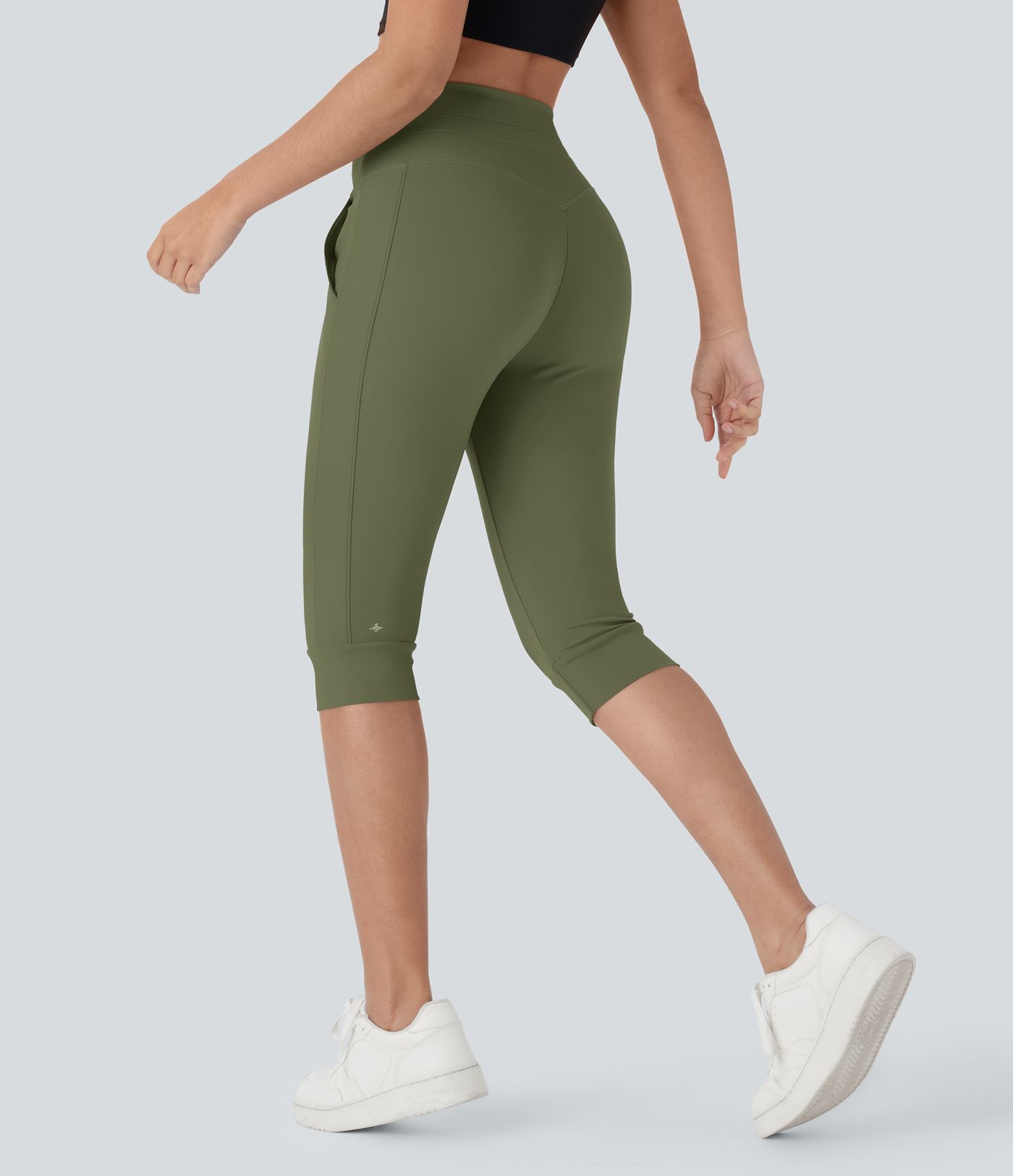 Pantalon corsaire jogging de yoga Softlyzero™ moelleux, taille haute à cordon avec poches latérales
