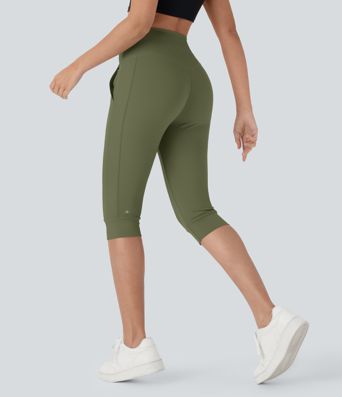 Pantalon corsaire jogging de yoga Softlyzero™ moelleux, taille haute à cordon avec poches latérales