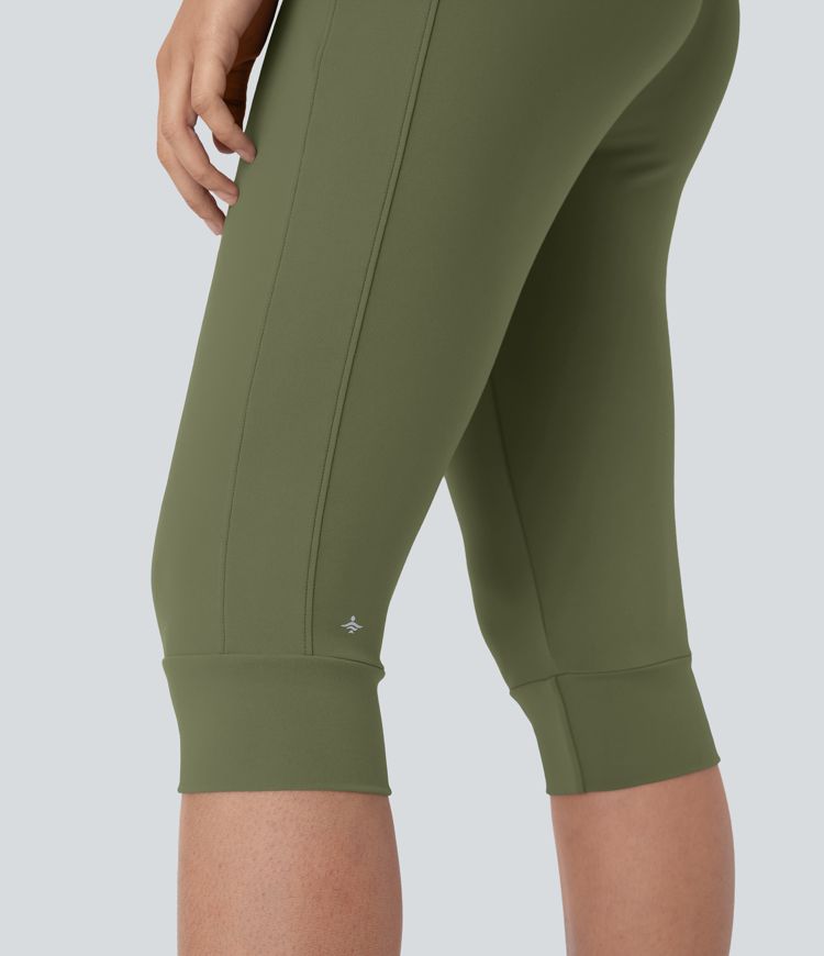 Pantalon corsaire jogging de yoga Softlyzero™ moelleux, taille haute à cordon avec poches latérales