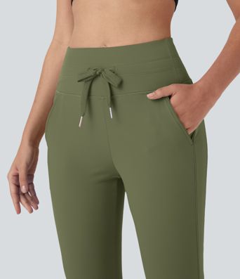 Pantalon corsaire jogging de yoga Softlyzero™ moelleux, taille haute à cordon avec poches latérales