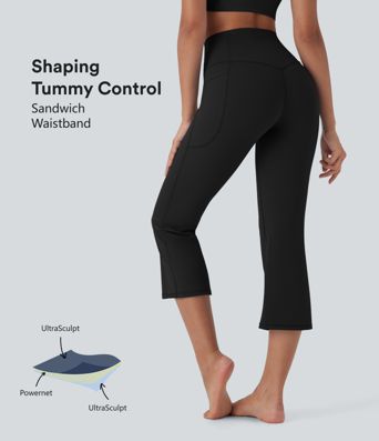 Halara UltraSculpt™ High Waisted Tummy Control Cropped Yoga Bootcut Leggings with Pockets