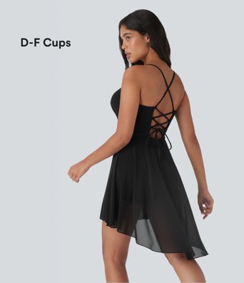 Robe de Danse Active Courte à Contraste Maille Aérée 2-en-1 avec Poche, Bonnets D-F