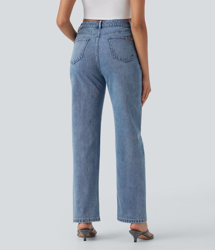 Halara Flex™ High Waisted Zipper Pockets Straight Leg Casual Jeans