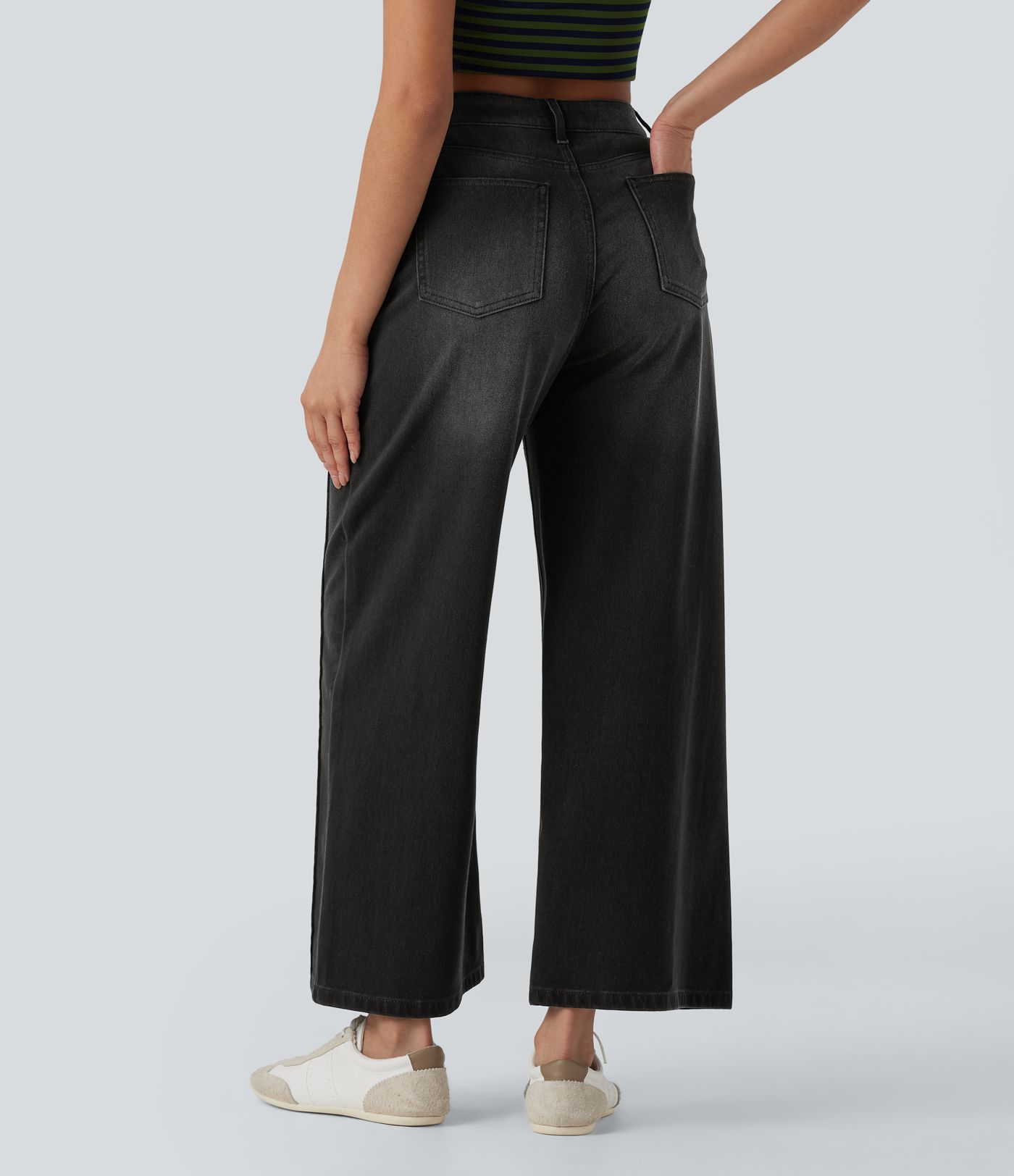 Halara Flex™ High Waisted Pockets Washed Denim Casual Women Wide Leg Baggy Denim Jeans