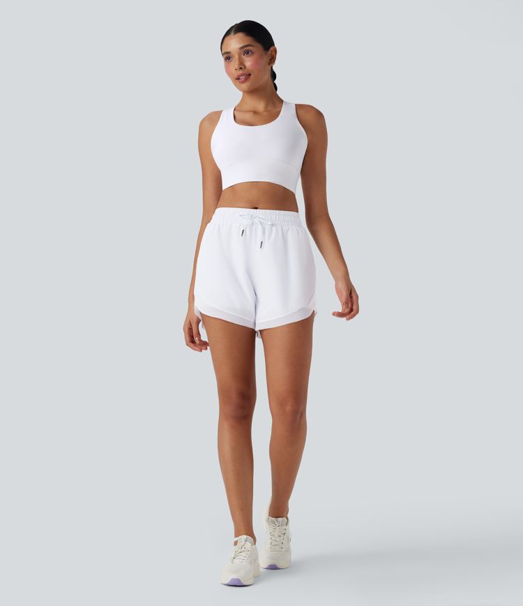 Mittlere Höhe Kordelzug Kontrast Mesh 2-in-1 Fließende Laufshorts 5''