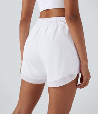 Mittlere Höhe Kordelzug Kontrast Mesh 2-in-1 Fließende Laufshorts 5''