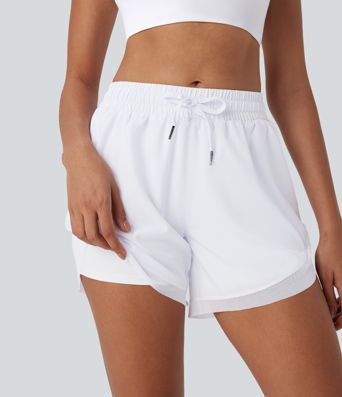 Mittlere Höhe Kordelzug Kontrast Mesh 2-in-1 Fließende Laufshorts 5''