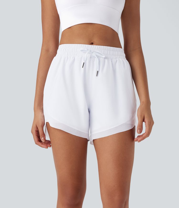 Mittlere Höhe Kordelzug Kontrast Mesh 2-in-1 Fließende Laufshorts 5''