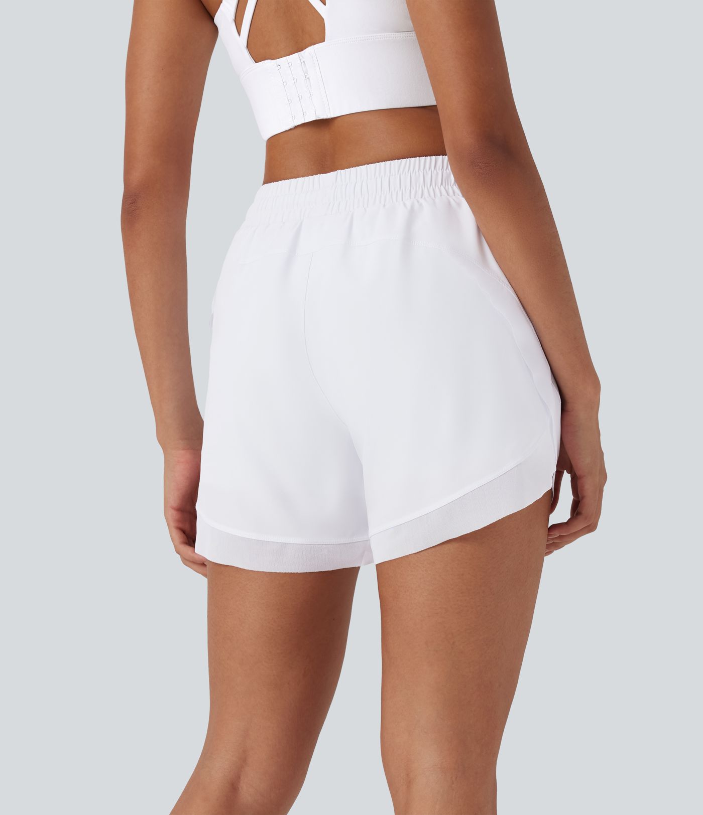 Mittlere Höhe Kordelzug Kontrast Mesh 2-in-1 Fließende Laufshorts 5''