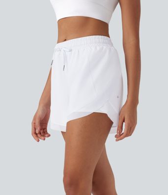 Mittlere Höhe Kordelzug Kontrast Mesh 2-in-1 Fließende Laufshorts 5''