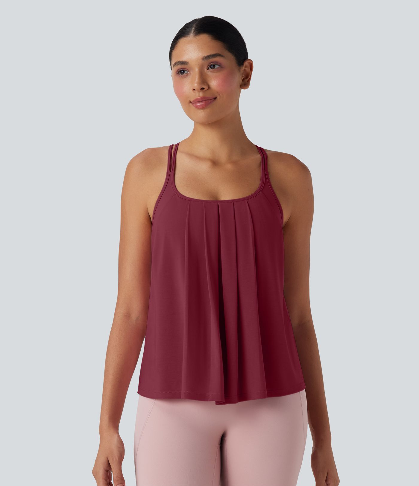 Double Straps Pleated Quick Dry Yoga Cami Top
